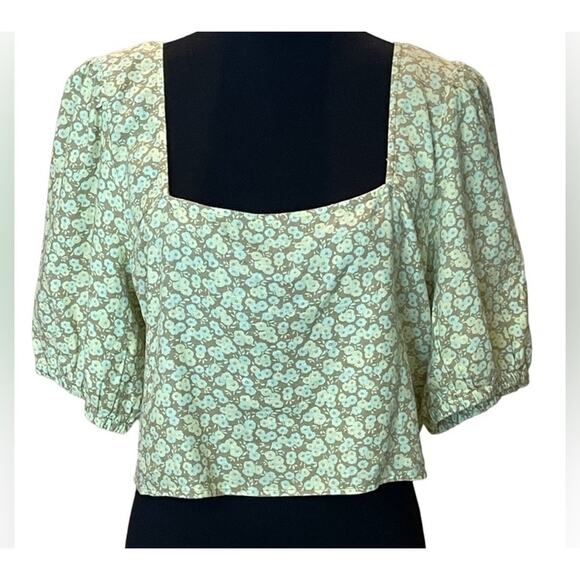 New  ~ BP.  NORDSTROM ~  PUFF Sleeve Crop Top 1X LINEN blend - Picture 1 of 8